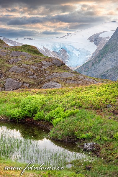 Ledovec Litlbreen nad údolím Glomdalen, NP Saltfjellet-Svartisen, Norsko