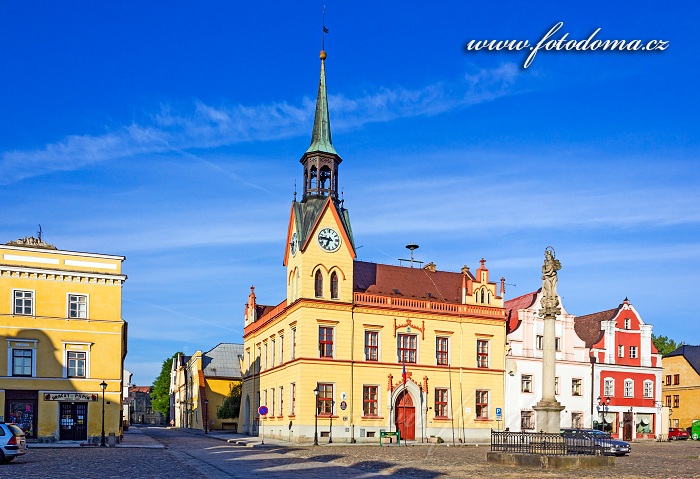 Radnice a barokní sloup Panny Marie na Mírovém náměstí, Vidnava, okres Jeseník, Olomoucký kraj, Česká republika