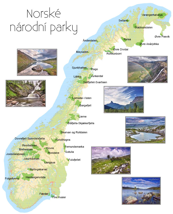 Norské národní parky mapa